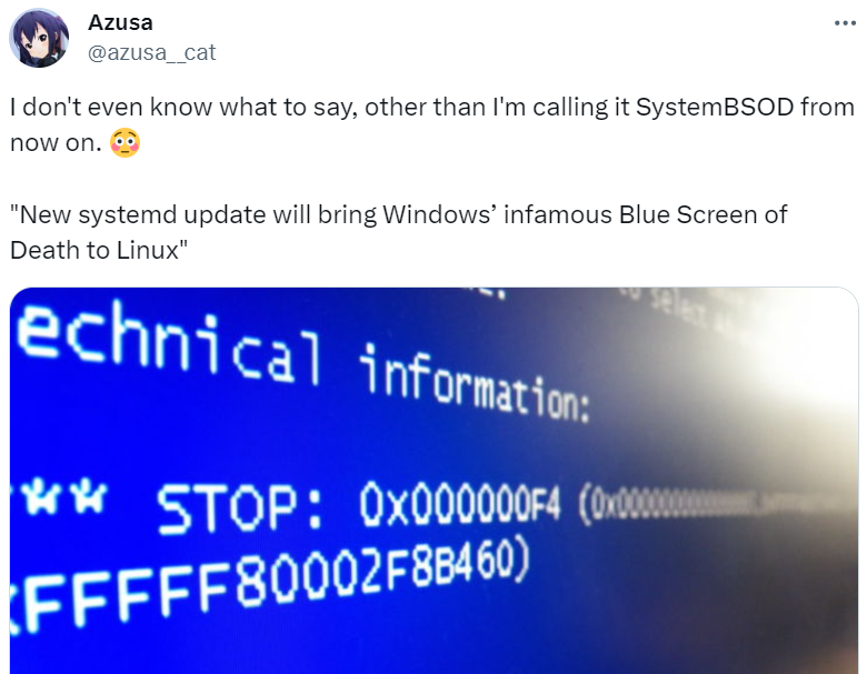 systemd 更新引入了 Windows 的蓝屏死机